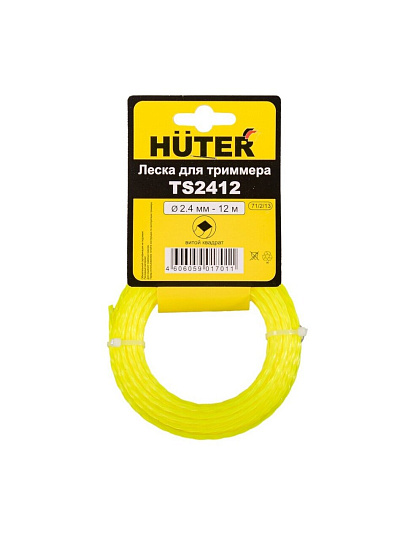 Леска для триммера 2.4 мм, 12 м, квадрат, Huter, TS2412, 71/2/13, желтая