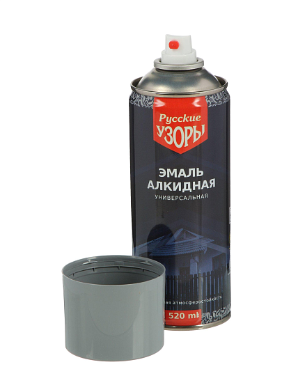 Эмаль аэрозольная, Русские узоры, универсальная, алкидная, глянцевая, темно-серая, 520 мл