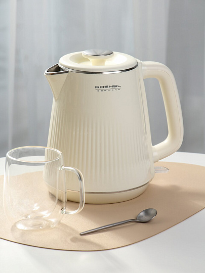 Чайник электрический RasheL, R-420-18, белый, 1.8 л, 1800 Вт, скрытый нагревательный элемент, нержавеющая сталь