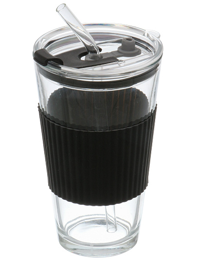 Стакан 450 мл, стекло, Стиль, с трубочкой, B060528