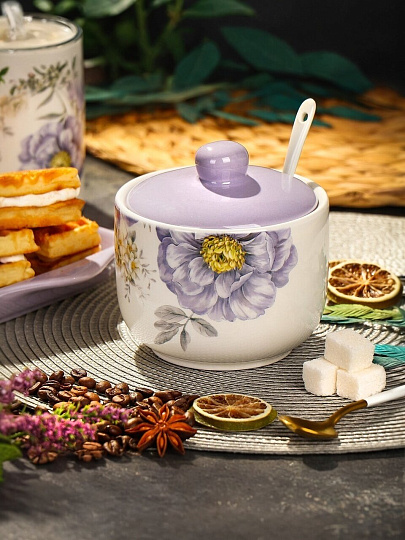 Сахарница 500 мл, доломит, с ложкой, Daniks, Флорина