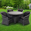 Мебель садовая Green Days, Элит Премиум, графит, стол, 118х118х75 см, 4 кресла, подушка черная, CYH1830W