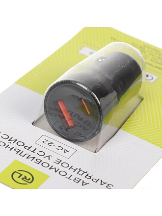 Автомобильное зарядное устройство Red Line, AC-22, USB + Type-C, в прикуриватель, 3 А, черное, УТ000037588