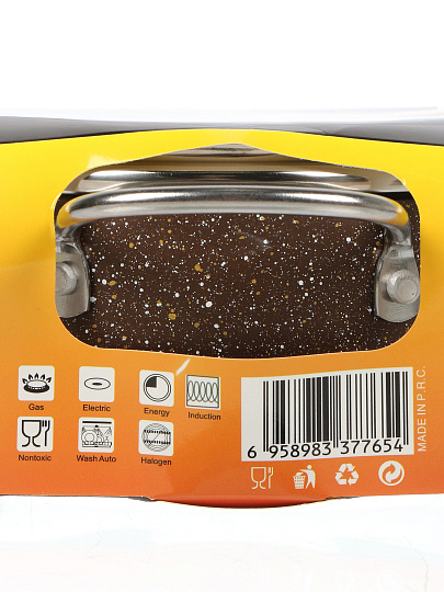 Кастрюля алюминий, антипригарное покрытие, 0.8 л, крышка стекло, Hoffmann, НМ 7765, коричневый мрамор, индукция