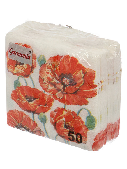 Салфетки бумажные Гармония Цвета, Маки, 50 шт, 24х24 см