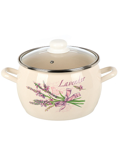 Кастрюля эмалированная сталь, 5 л, крышка стекло, полусфера, ЛЗЭП, Лаванда, С-4216САП2/4Жм, индукция