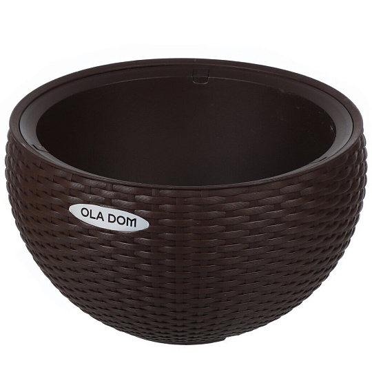 Кашпо 5 л, 34х34х20.9 см, круглое, коричневое, Ola Dom, Rattan