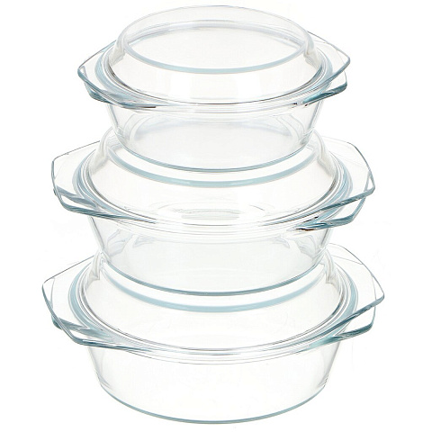 Набор посуды жаропрочной стекло, 3 шт, 0.7, 1, 1.4 л, круглый, с крышкой, Y4-3580