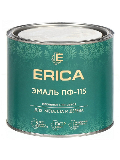 Эмаль Erica, ПФ-115, для внутренних и наружных работ, алкидная, глянцевая, белая, 1.8 кг