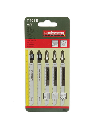 Набор пилок для электролобзика, Haisser, T101B, по дереву, ДВП, ДСП, 5 шт, чистый рез, 3-30 мм, HS118001