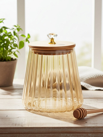 Банка для сыпучих продуктов, стекло, 0.75 л, с крышкой, Barouge, Glass Honey Jar, BC-006, бронза