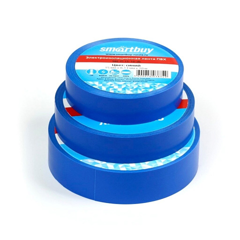 Изолента ПВХ, 15 мм, синяя, 20 м, Smartbuy, SBE-IT-15-20-db