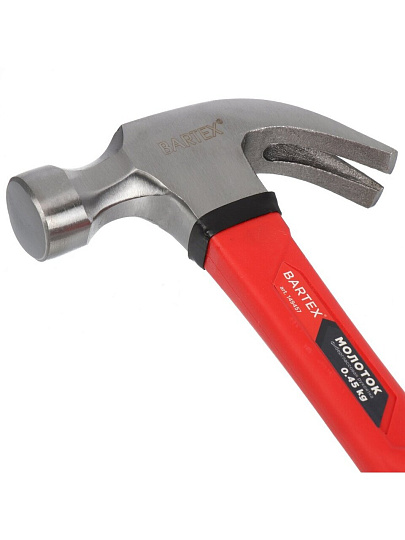 Молоток-гвоздодер слесарный, Bartex, рукоятка фибергласовая, обрезиненная, 0.45 кг, B0013N