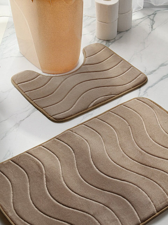 Набор ковриков для ванной, 2 шт, велюр, с тиснением, коричневый, Y4-9969