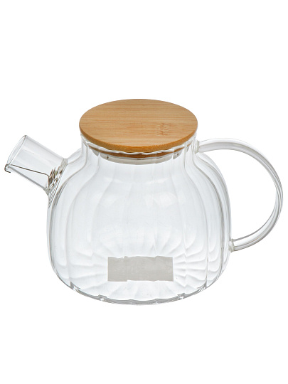 Чайник заварочный стекло, 1 л, Ажур, с бамбуковой крышкой, Y4-11037