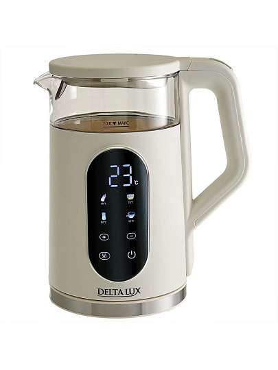 Чайник электрический Delta Lux, DE-1025, 1.7 л, 2200 Вт, скрытый нагревательный элемент, стекло, пластик