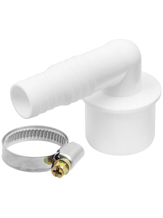 Штуцер для сливных шлангов, 19/22х40 мм, угловой, с хомутом, индивидуальная упаковка, MasterProf