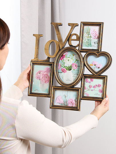 Фоторамка-коллаж на 6 фото, 40х42 см, пластик, бронза, Любовь, Y4-11079