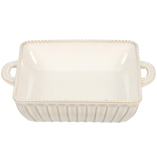 Форма для запекания и сервировки керамика, 21х25х5 см, квадратная, с ручками, белая, BY Collection, 826-373
