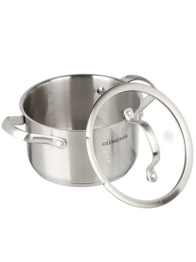 Кастрюля нержавеющая сталь, 2.2 л, крышка стекло, Катунь, Nord, GR01-D-18, индукция