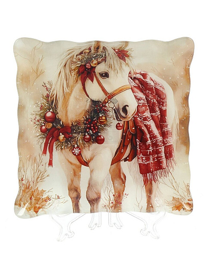 Тарелка обеденная, стекло, 23х23 см, квадратная, Символ года 2026 Лошадь, Daniks