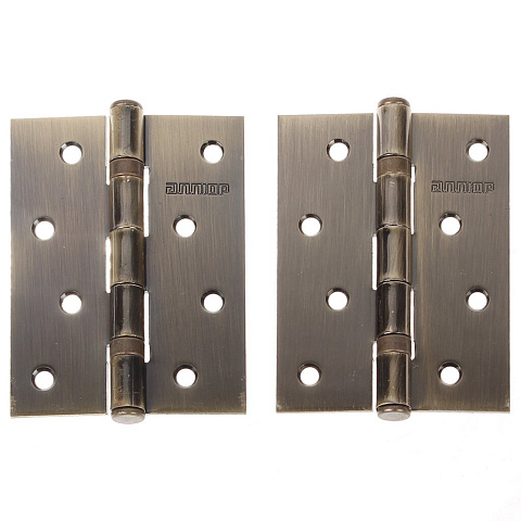 Петля врезная для деревянных дверей, Аллюр, 100х70х2 мм, универсальная, 2BB-FHP AB, 13700/6677, 2 шт, 2 подшипника, коробка/блистер, бронза