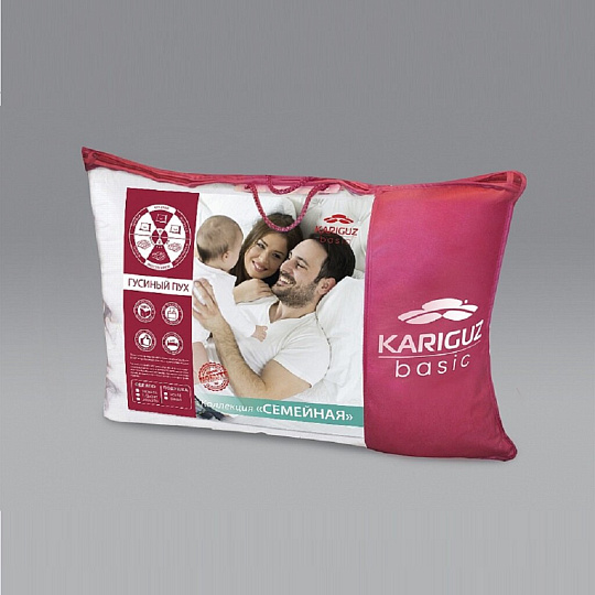 Подушка 50 х 68 см, пух 50%, перо 50%, Семейная, чехол 100% хлопок, кант, средняя, Kariguz, ФПС2-3ин