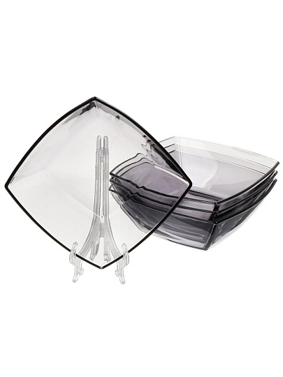 Салатник стекло, квадратный, 4 шт, 6.5 см, 16х16 см, Gray, Pasabahce, 53066