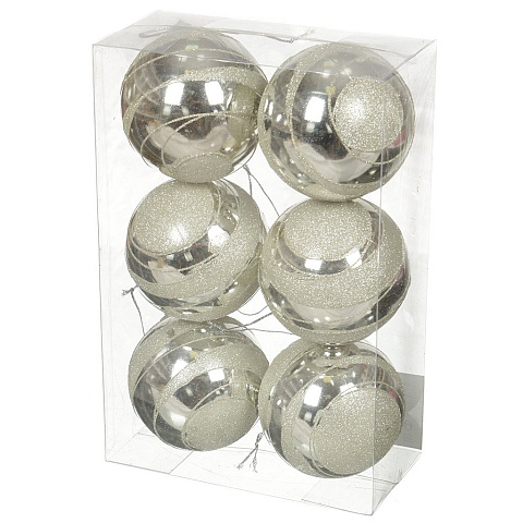 Елочный шар 6 шт, серебряный, 7 см, SY16-44