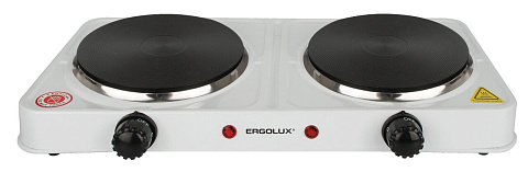 Электроплитка, 2 конф., дисковый нагр.эл.2000Вт, белая, Ergolux ELX-EP04-C01