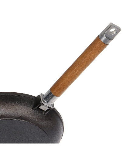 Сковорода чугун, 22 см, Гардарика, съемная ручка, с деревянной ручкой, индукция, 0122