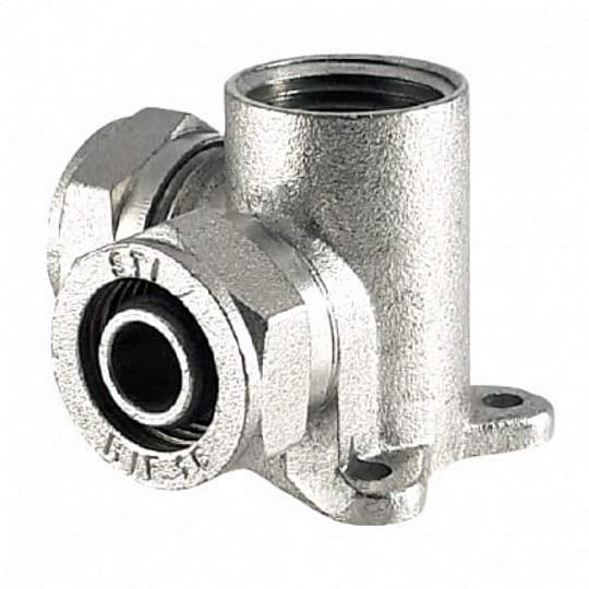 Тройник 16х1/2&quot;х16 мм, внутренняя резьба, с креплением &quot;водорозетка&quot;, STI