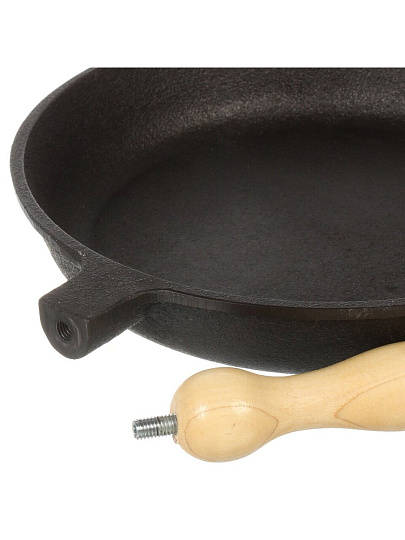 Сковорода чугун, 24 см, Гурман, DavrMetall, съемная ручка, с деревянной ручкой, индукция