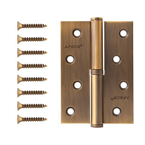 Петля врезная для деревянных дверей, Apecs, 100х70х3 мм, левая, B-Steel-AN-L, 23349, с подшипником, антик