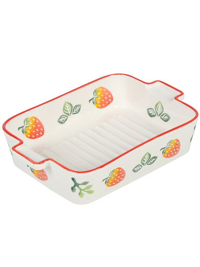 Форма для запекания керамика, 14х22х5 см, прямоугольная, Клубника, Y6-10224