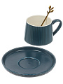 Чайная пара керамика, 3 предмета, на 1 персону, 160 мл, 6.5х7 см, блюдце 13.5 см, B060616, синяя - фото 6