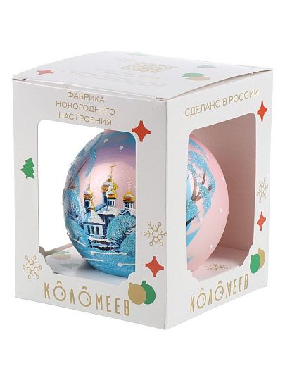 Елочный шар Пейзаж морозный-1, 10 см, в подарочной упаковке, с ручной росписью, КУ-100-234086/1