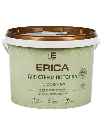 Краска водно-дисперсионная, Erica, акриловая, для стен и потолков, матовая, белая, 13 кг