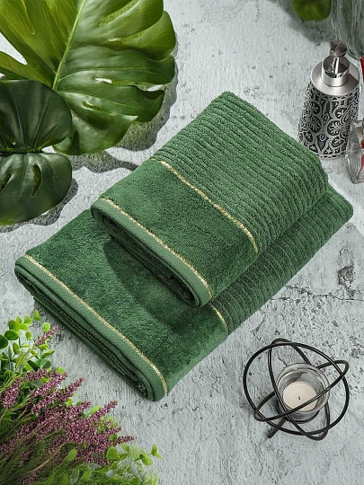 Полотенце банное 50х90 см, 100% хлопок, 500 г/м2, Оксфорд, зеленое, Узбекистан
