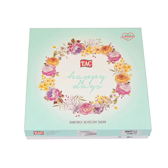 Постельное белье евро, простыня 240х260 см, 2 наволочки 50х70 см, пододеяльник 200х220 см, TAC, сатин, коллекция Ranforce, Sakura