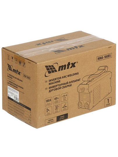 Сварочный аппарат инверторный, MTX, MMA-180BS, 5.6 кВт, 180 А, электрод, дуговой, ПВ 60 %