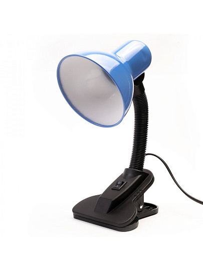 Светильник настольный с прищепкой, E27, 60 Вт, черный, абажур синий, Ultraflesh, UF-320Р C06, 12372