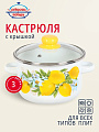 Кастрюля эмалированная сталь, 3 л, крышка стекло, цилиндрическая, Сибирские товары, Лимоны, 1MD181S, индукция