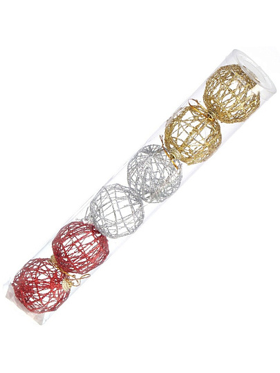 Набор шаров 6 шт, золото, серебро, красный, 6 см, Y4-8465