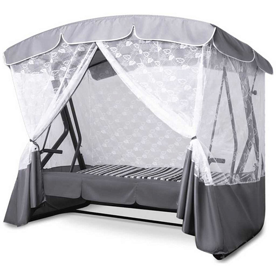 Качели садовые 3-местные, 212х128х187 см, 300 кг, Arno, Оазис Премиум, раскладываются в кровать, с москитной сеткой, серые, полосы, 2016-КД- 40/П, металл