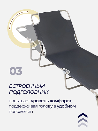 Раскладушка 176х56 см, 160 кг, L020034, жесткая, металл, ткань, черная