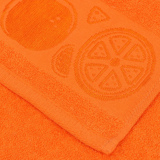 Полотенце кухонное махровое, 35х60 см, 100% хлопок, Вышневолоцкий текстиль, Жаккард Бордюр Фрукты, оранжевое, 302, Россия, Ж1-3560.969.375