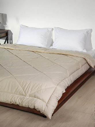 Одеяло 1.5-спальное, 140х205 см, Овечья шерсть, всесезонное, чехол 100% хлопок, кант, Silvano