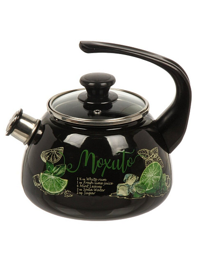 Чайник сталь, эмалированное покрытие, 2 л, со свистком, ручка консольная, Керченский металлургический завод, Мохито, черный, 43615-103/4.02-У4