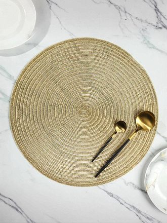 Салфетка для стола полимер, 38х38 см, круглая, золотая, Y4-5601